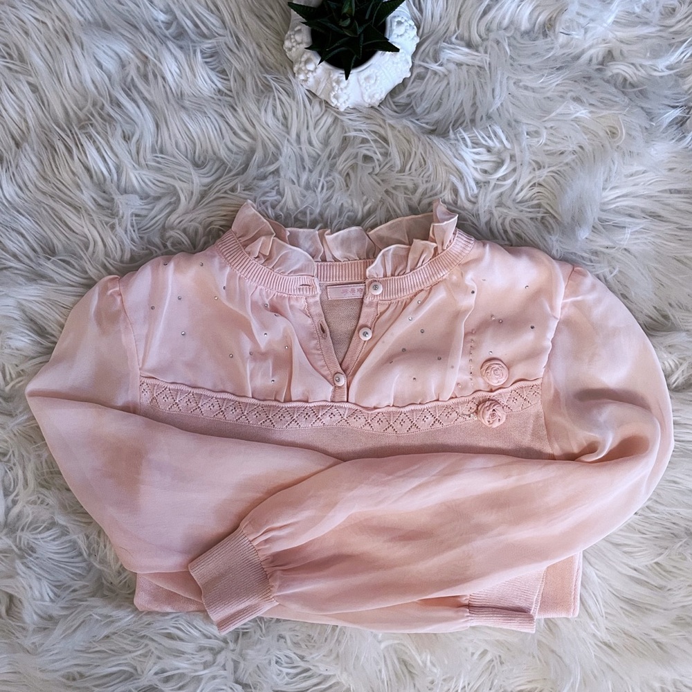 Ballerina pink/peach chiffon & cotton blend knit l/s top - Picture 13 of 16